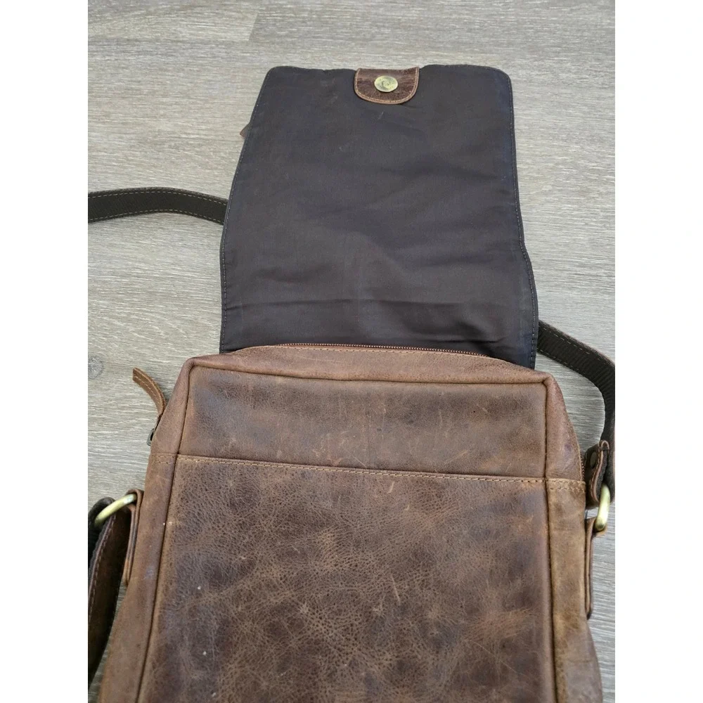 Distressed Brown Leather Crossbody MessengerBag Small TravelSatchel Shoulder Bag